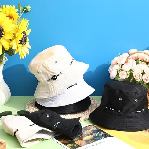 Didaey 12 Pcs Bucket Hat Summer Adjustable UV Protection Hat Bulk Wide Brim with Strings for Beach Camping Hiking in Kuwait