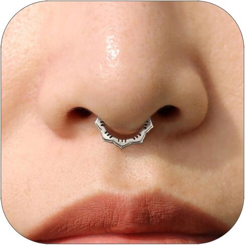 Gold Nose Rings Hoops 316L Surgical Steel Flower Nose Ring Silver Septum Rings 16g Clicker Daith Hinged Piercing Jewelry Gifts 1.2 * 8mm in Saudi Arabia