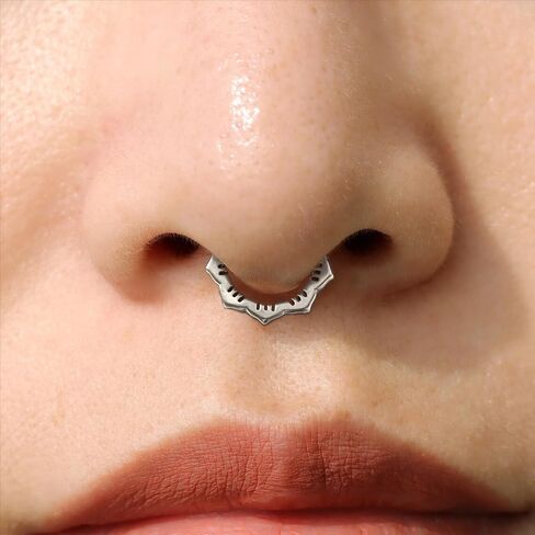 Gold Nose Rings Hoops 316L Surgical Steel Flower Nose Ring Silver Septum Rings 16g Clicker Daith Hinged Piercing Jewelry Gifts 1.2 * 8mm in Saudi Arabia