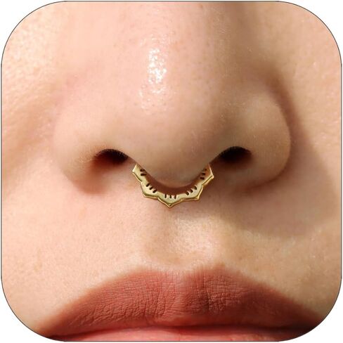 Gold Nose Rings Hoops 316L Surgical Steel Flower Nose Ring Silver Septum Rings 16g Clicker Daith Hinged Piercing Jewelry Gifts 1.2 * 8mm in Saudi Arabia