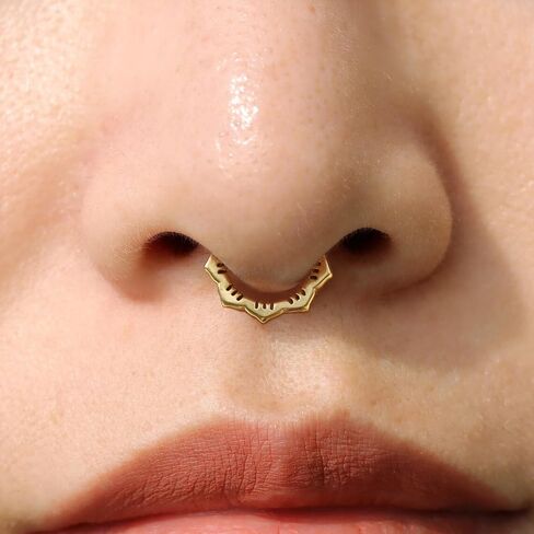 Gold Nose Rings Hoops 316L Surgical Steel Flower Nose Ring Silver Septum Rings 16g Clicker Daith Hinged Piercing Jewelry Gifts 1.2 * 8mm in Saudi Arabia
