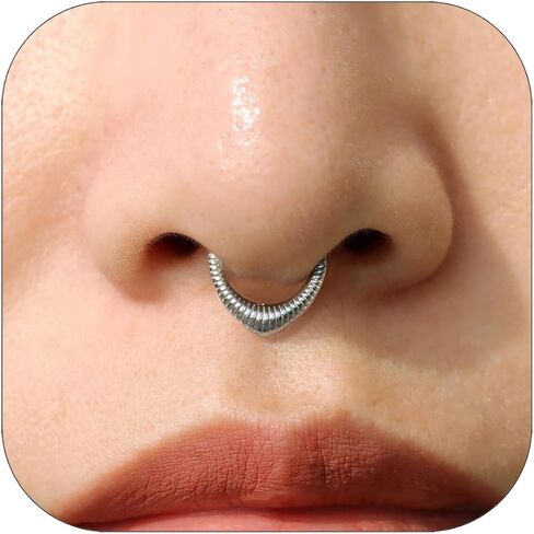Gold Nose Rings Hoops 316L Surgical Steel Flower Nose Ring Silver Septum Rings 16g Clicker Daith Hinged Piercing Jewelry Gifts 1.2 * 8mm in Saudi Arabia