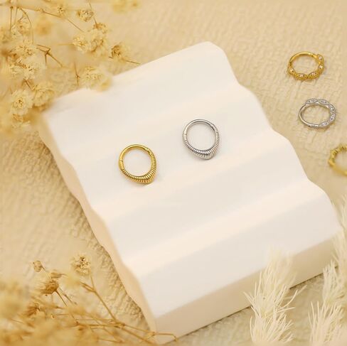 Gold Nose Rings Hoops 316L Surgical Steel Flower Nose Ring Silver Septum Rings 16g Clicker Daith Hinged Piercing Jewelry Gifts 1.2 * 8mm in Saudi Arabia