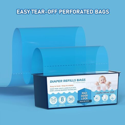 Diaper Pail Refills Bags with 30 Bags Compatible with Genie Easy Roll Signature Diaper Pails, Lasts Up to 8 Months, 7-Layer Odor-Barrier Technology, 2-Pack (60 Bags) in Kuwait