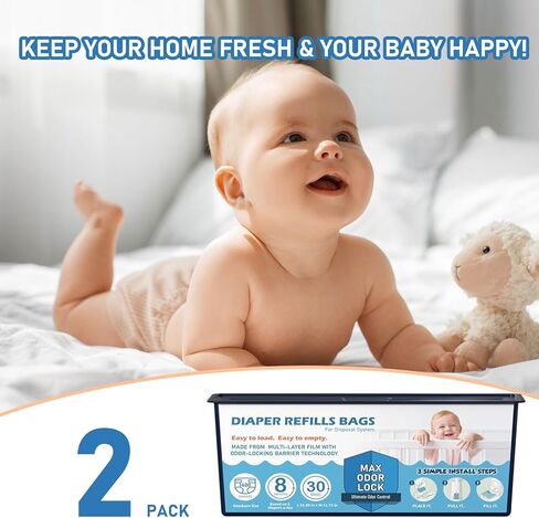 Diaper Pail Refills Bags with 30 Bags Compatible with Genie Easy Roll Signature Diaper Pails, Lasts Up to 8 Months, 7-Layer Odor-Barrier Technology, 2-Pack (60 Bags) in Kuwait