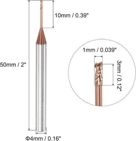 uxcell Square Nose End Mill, 1mm Solid Carbide AlTiSin Coated Long Reach CNC Router Bits 2 Flutes Milling Cutter with Extended Neck, 12mm Cutting Length 4mm Shank in Saudi Arabia