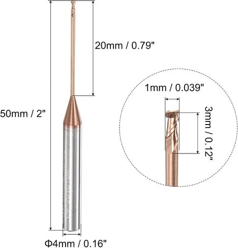 uxcell Square Nose End Mill, 1mm Solid Carbide AlTiSin Coated Long Reach CNC Router Bits 2 Flutes Milling Cutter with Extended Neck, 12mm Cutting Length 4mm Shank in Saudi Arabia