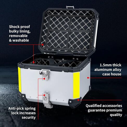 Motorcycle Top Case Tail Box 45L Thick Aluminum Hard Motorcycle Trunk with Backrest and Bracket Sturdy Luggage Storage Rear Tour Box in Saudi Arabia