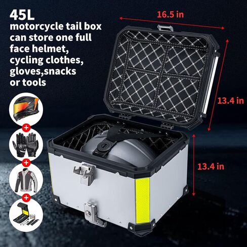 Motorcycle Top Case Tail Box 45L Thick Aluminum Hard Motorcycle Trunk with Backrest and Bracket Sturdy Luggage Storage Rear Tour Box in Saudi Arabia