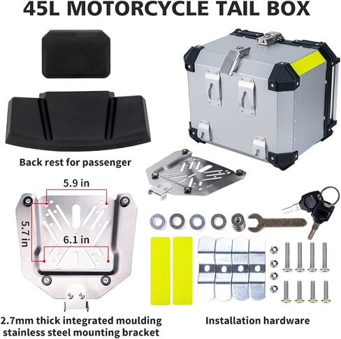 Motorcycle Top Case Tail Box 45L Thick Aluminum Hard Motorcycle Trunk with Backrest and Bracket Sturdy Luggage Storage Rear Tour Box in Saudi Arabia