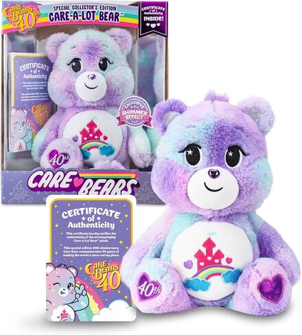 Care Bears Care-a-Lot Bear - الذكرى السنوية الأربعون - قطيفة أرجوانية للأعمار من 4 سنوات فما فوق - حيوانات محشوة، فائقة النعومة ومحبوبة - مناسبة للفتيات والفتيان والموظفين وهواة الجمع، هدية رائعة لعيد الحب للأطفال in Saudi Arabia