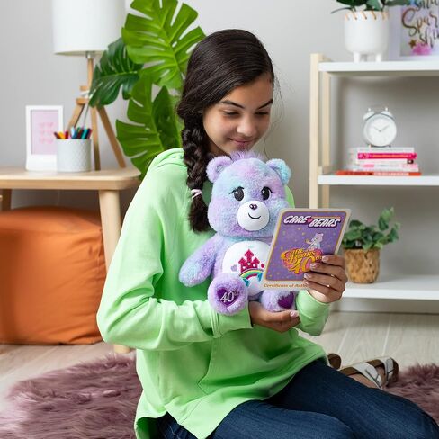 Care Bears Care-a-Lot Bear - الذكرى السنوية الأربعون - قطيفة أرجوانية للأعمار من 4 سنوات فما فوق - حيوانات محشوة، فائقة النعومة ومحبوبة - مناسبة للفتيات والفتيان والموظفين وهواة الجمع، هدية رائعة لعيد الحب للأطفال in Saudi Arabia