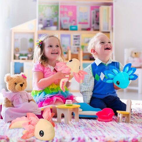 لعبة Axolotl القطيفة، 35.56 سم حيوان Axolotl المحشو، هدايا دمية قطيفة السلمندر Axolotl للأولاد والبنات وأعياد الميلاد والكريسماس والعام الجديد (أزرق + أسود) in Kuwait