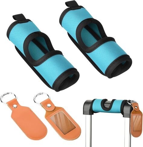 Cosmos 2 Sets Luggage Handle Wrap Grip Handle Cover Luggage Identifier - Hollow Design Baggage Identifier Tag for Telescopic Handle Travel Suitcase Trolley Case, with PU Luggage Tag (Blue) in Saudi Arabia