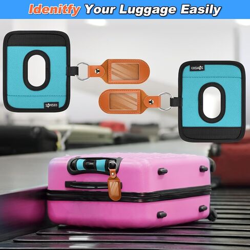 Cosmos 2 Sets Luggage Handle Wrap Grip Handle Cover Luggage Identifier - Hollow Design Baggage Identifier Tag for Telescopic Handle Travel Suitcase Trolley Case, with PU Luggage Tag (Blue) in Saudi Arabia