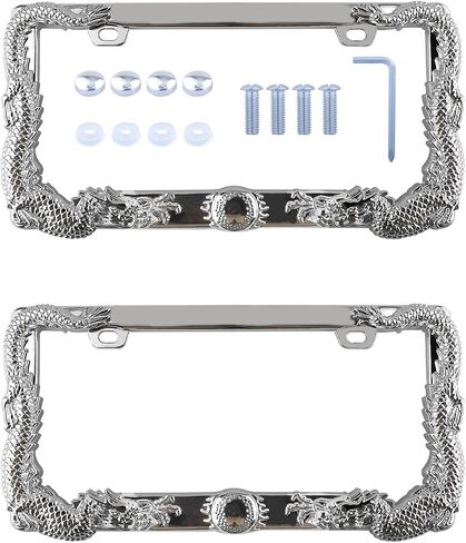 2PCS Car License Plate Frame American Standard License Plate Holder, Car License Plate Covers with Screws & Tools (Dragon, 12.65 * 6.5 * 3.85) in Saudi Arabia