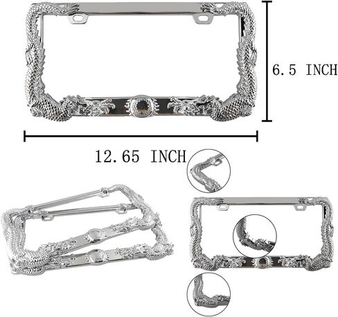 2PCS Car License Plate Frame American Standard License Plate Holder, Car License Plate Covers with Screws & Tools (Dragon, 12.65 * 6.5 * 3.85) in Saudi Arabia