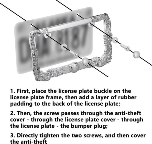 2PCS Car License Plate Frame American Standard License Plate Holder, Car License Plate Covers with Screws & Tools (Dragon, 12.65 * 6.5 * 3.85) in Saudi Arabia