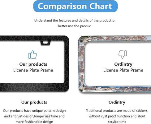 Leopard Print License Plate Frame 2 Packs Black Cheetah Aluminum Metal License Plate Holder, Weather Proof, Rust-Proof Universal Size in Saudi Arabia