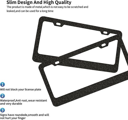 Leopard Print License Plate Frame 2 Packs Black Cheetah Aluminum Metal License Plate Holder, Weather Proof, Rust-Proof Universal Size in Saudi Arabia