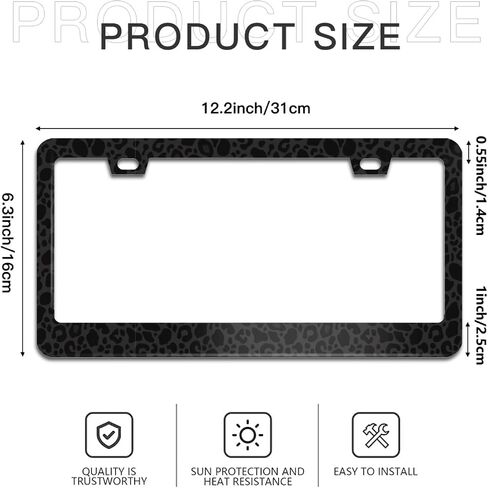Leopard Print License Plate Frame 2 Packs Black Cheetah Aluminum Metal License Plate Holder, Weather Proof, Rust-Proof Universal Size in Saudi Arabia