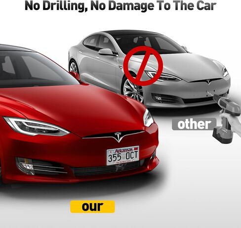 حامل لوحة ترخيص لسيارة Tesla 2017 إلى 2023 موديل Y 3، Gen 2، إطار لوحة ترخيص أمامي من سبائك الألومنيوم الفاخر مع قفل مضاد للسرقة، بدون حفر أو مواد لاصقة in Kuwait