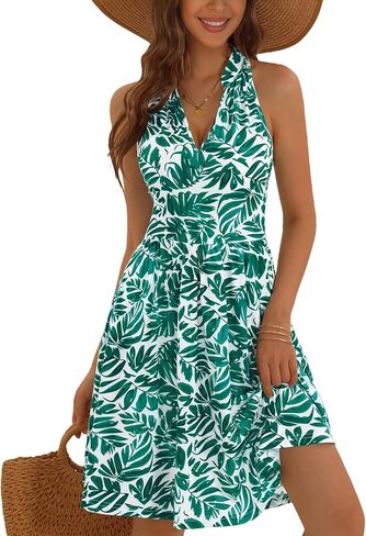 ZABERRY Women's Summer Halter Neck Sexy Sundresses with Pockets 2024 Midi Cute Floral Vacation Dress for Women Trendy in Saudi Arabia