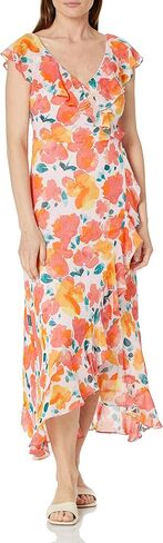 London Times Women's Chiffon Faux Wrap Ruffle Maxi Dress Guest of Wedding in Saudi Arabia