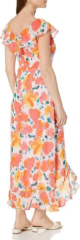 London Times Women's Chiffon Faux Wrap Ruffle Maxi Dress Guest of Wedding in Saudi Arabia