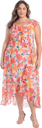 London Times Women's Chiffon Faux Wrap Ruffle Maxi Dress Guest of Wedding in Saudi Arabia