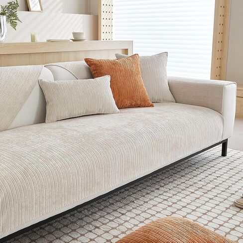 Luxury Stripe Jacquard Sofa Cover Super Soft Chenille Sectional Couch Cover Anti-Slip Washable Slipcovers Furniture Protector for Dogs Cats Pet (Cream,36"x82") in Saudi Arabia