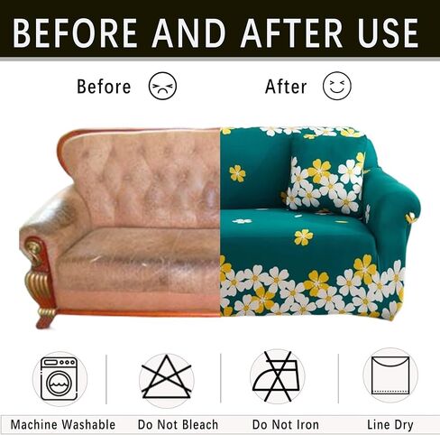 Qubjus Stretch Sofa Cover Printed Couch Cover Patterned with One Separate Cushion Cover Oversized for 4 Cushion Couches Sofas Washable Elastic Universal Furniture Protector(X-Large,Beige Flower) in Saudi Arabia