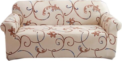 Qubjus Stretch Sofa Cover Printed Couch Cover Patterned with One Separate Cushion Cover Oversized for 4 Cushion Couches Sofas Washable Elastic Universal Furniture Protector(X-Large,Beige Flower) in Kuwait