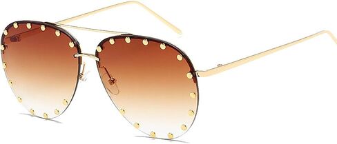 BVAGSS Women Rimless Oversized Studded Sunglasses Gradient Color Lens Rivet Fashion Lightweight Design WS027 in Saudi Arabia