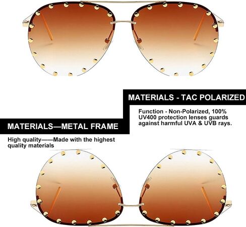 BVAGSS Women Rimless Oversized Studded Sunglasses Gradient Color Lens Rivet Fashion Lightweight Design WS027 in Saudi Arabia