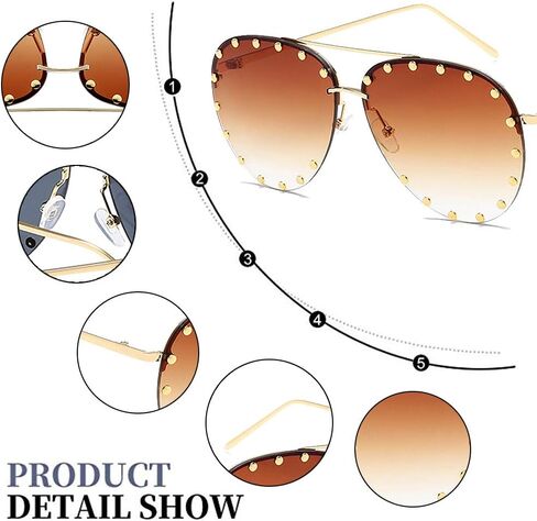 BVAGSS Women Rimless Oversized Studded Sunglasses Gradient Color Lens Rivet Fashion Lightweight Design WS027 in Saudi Arabia