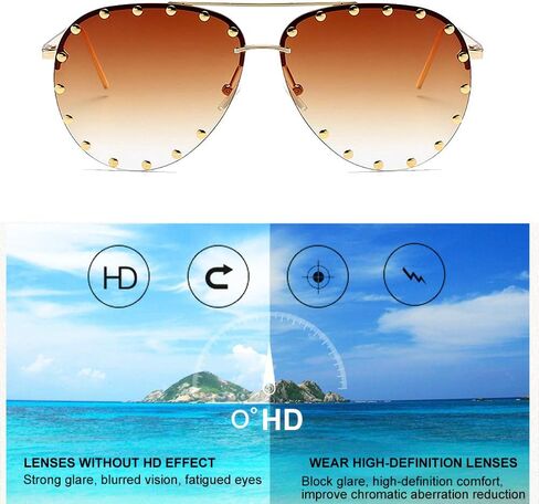 BVAGSS Women Rimless Oversized Studded Sunglasses Gradient Color Lens Rivet Fashion Lightweight Design WS027 in Saudi Arabia