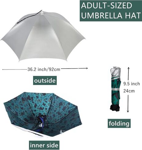 Umbrella Hat for Adult, 36.2" Diameter Fishing Umbrella Hat Folding Adjustable Sun Rain Cap, Oversize Waterproof UV Protection Fishing Headwear for Outdoor Party Beach Hiking in Saudi Arabia