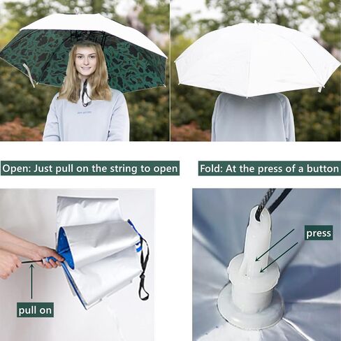 Umbrella Hat for Adult, 36.2" Diameter Fishing Umbrella Hat Folding Adjustable Sun Rain Cap, Oversize Waterproof UV Protection Fishing Headwear for Outdoor Party Beach Hiking in Saudi Arabia