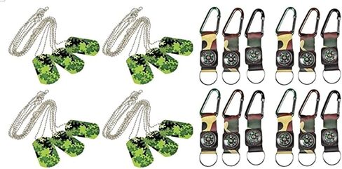 Army Military Play Set | 12 Camouflage Compass Key Chains + Dog Tag Necklaces in Saudi Arabia