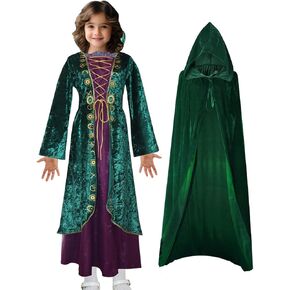 Kids Girls Winifred Sanderson Costume Girls Sarah Mary Sanderson Costume Halloween Witch Cosplay Dress Up Outfits