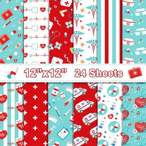 24 Sheets Nurse's Day Pattern Paper, 12" x 12" Patterned Cardstock Paper Scrapbooking Supplies Paper Vintage Decorative Craft Paper for DIY Card Making Photo Album Junk Journal Decor in Kuwait