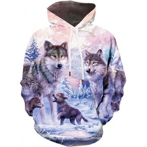 KYKU Wolf Hoodies for Men Pink Hoodie 3D Women Sweatshirt Pullover Graphic