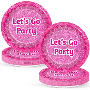 48Pcs Hot Pink Party Plates for Let's Go Party Decorations Hot Pink Party Dessert Paper Plates 7 Inch Pink Girls Birthday Party Table Decors for Girls Women Pink Princess Birthday Party Supplies