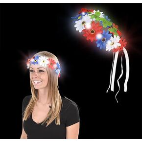 Patriotic Light-Up Flower Halo Headband, USA Flower Design, 4th of July Costume Accessory, Party Favor