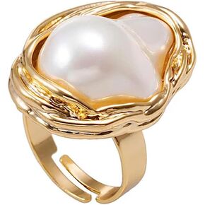 Gold Plated Shell Pearl Rings for Women Open Rings,Vintage Irregular Gold Pearl Rings Open Midi Finger Statement Rings for Teen Girls Knuckle Rings