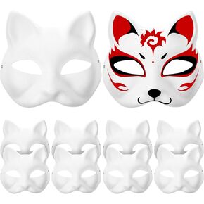 10 Pack Cat Mask Therian Mask Animal Mask Halloween Mask White Cat Mask Hand Painted Face Mask Cosplay Costume for Kids Adults