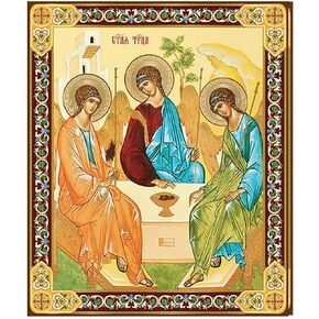 Needzo Gold Foil Orthodox Holy Trinity Icon, Rublev Style With Stand and Wall Hanging 4 3/4 Inch