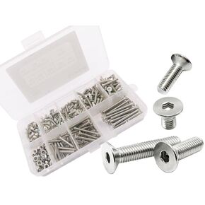 160 pcs M5 x 6/8/10/12/16/18/20/25/30mm Flat Head Socket Cap Screws Bolts Button Head Socket Cap Screws Nuts Assortment Kit,Stainless Steel (304)