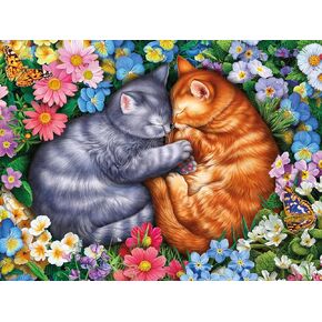 Ceaco - Sleeping Kittens in Flowers - 300 Oversized Piece Jigsaw Puzzle, 24 x 18